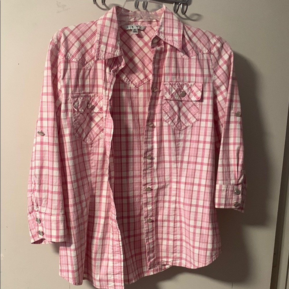 CAbi Pink Blouse with Rolled Sleeves